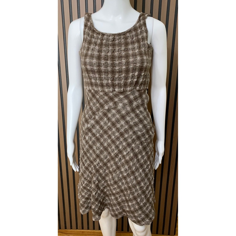 Sundance Brown Plaid Textured Wool Blend Sleeveless Midi Dress Size 10